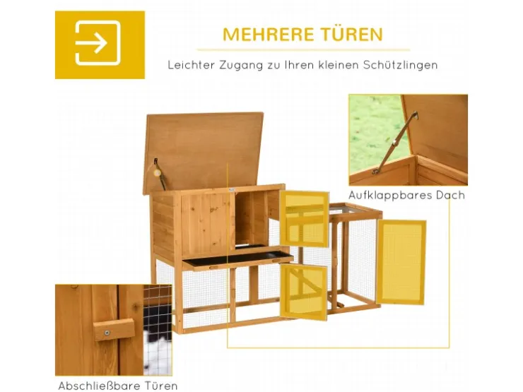 PawHut Kaninchenstall mit Tannenholz 141 x 60 x 86 cm* Kleintierbedarf