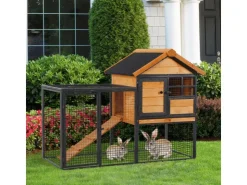 PawHut Kaninchenstall mit Freilaufgehege 122 x 63 x 92 cm* Kleintierbedarf