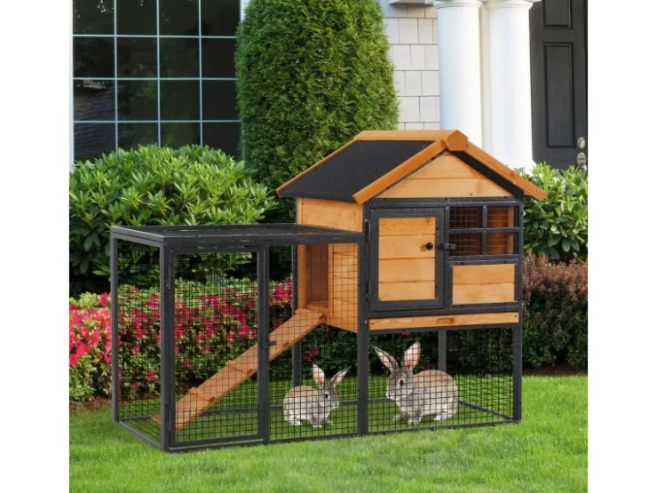 PawHut Kaninchenstall mit Freilaufgehege 122 x 63 x 92 cm* Kleintierbedarf