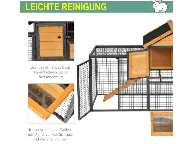PawHut Kaninchenstall mit Freilaufgehege 122 x 63 x 92 cm* Kleintierbedarf