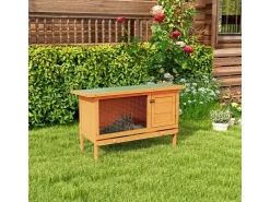 PawHut Kaninchenstall Tannenholz Metall Natur 90cm x 45cm x 65cm* Kleintierbedarf