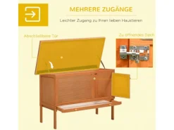 PawHut Kaninchenstall Tannenholz Metall Natur 90cm x 45cm x 65cm* Kleintierbedarf
