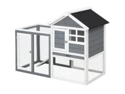 PawHut Kaninchenstall Tannenholz Grau Weiß Schwarz 122 x 62,6 x 92 cm* Kleintierbedarf