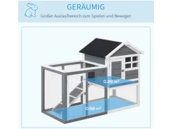 PawHut Kaninchenstall Tannenholz Grau Weiß Schwarz 122 x 62,6 x 92 cm* Kleintierbedarf