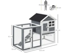 PawHut Kaninchenstall Tannenholz Grau Weiß Schwarz 122 x 62,6 x 92 cm* Kleintierbedarf