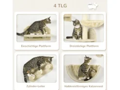 PawHut Katzen Kletterwand Spanplatte Polyester Beige 40L x 28B x 73H cm* Katzenbedarf