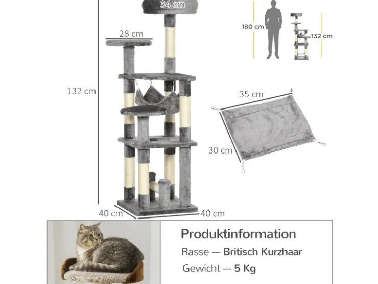 PawHut Katzenbaum Kletterbaum Kratzbaum Hängematte L40 x B40 x H132 cm* Katzenbedarf