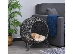 PawHut Katzenhaus aus Rattan mit Kissen Erhöhten Füßen* Katzenbedarf|Kissen