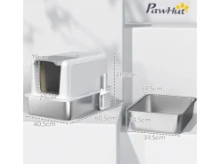 PawHut Katzentoilette Edelstahl Kunststoff Weiß 40,5L x 60,5B x 41,5H cm* Katzenbedarf