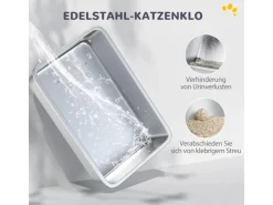 PawHut Katzentoilette Edelstahl Kunststoff Weiß 40,5L x 60,5B x 41,5H cm* Katzenbedarf