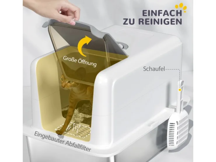PawHut Katzentoilette Edelstahl Kunststoff Weiß 40,5L x 60,5B x 41,5H cm* Katzenbedarf
