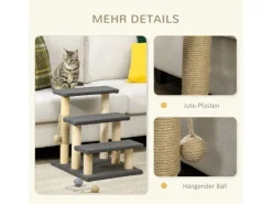 PawHut Katzentreppe 3-Stufig 48 cm mit Sisalsäule Spielball* Katzenbedarf