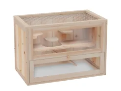 PawHut Käfig Nagerkäfig Kleintierkäfig Tanne Naturholz 60L x 35B x 42H cm* Kleintierbedarf