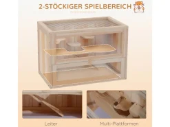 PawHut Käfig Nagerkäfig Kleintierkäfig Tanne Naturholz 60L x 35B x 42H cm* Kleintierbedarf