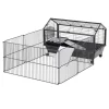PawHut Kleintierstall mit Klappbarem Auslaufbereich Schwarz 88 x 128,5 x 56 cm* Kleintierbedarf