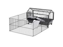 PawHut Kleintierstall mit Klappbarem Auslaufbereich Schwarz 88 x 128,5 x 56 cm* Kleintierbedarf