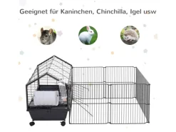 PawHut Kleintierstall mit Klappbarem Auslaufbereich Schwarz 88 x 128,5 x 56 cm* Kleintierbedarf
