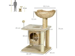 PawHut Kratzbaum 74 cm Katzenbaum mit Katzenhöhle Spielball* Katzenbedarf