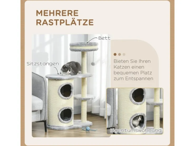 PawHut Kratzbaum 100 cm mit Kratztonne Sisalsäule und Kissen* Kissen