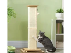 PawHut Kratzstamm Kratzsäule MDF Sisal Eiche 39,5L x 39,5B x 87H cm