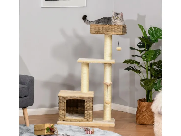 PawHut Rattan Katzenbaum mit Sisal Höhe 108 cm* Katzenbedarf