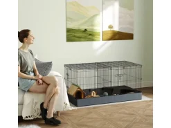 PawHut Small Animal Cage Stahl Oxfordstoff Schwarz 121L x 61B x 61H cm* Kleintierbedarf