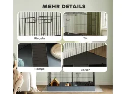 PawHut Small Animal Cage Stahl Oxfordstoff Schwarz 121L x 61B x 61H cm* Kleintierbedarf