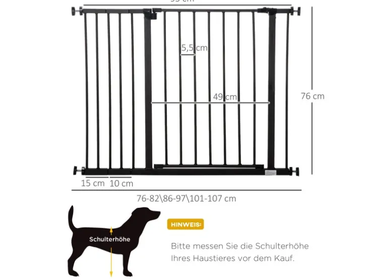 PawHut Türschutzgitter Klemmbefestigung 76-107 x 76 cm* Hundebedarf