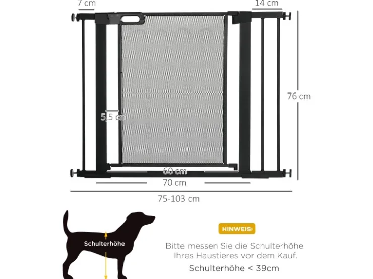 PawHut Türschutzgitter Ohne Bohren und mit Auto-Close* Hundebedarf