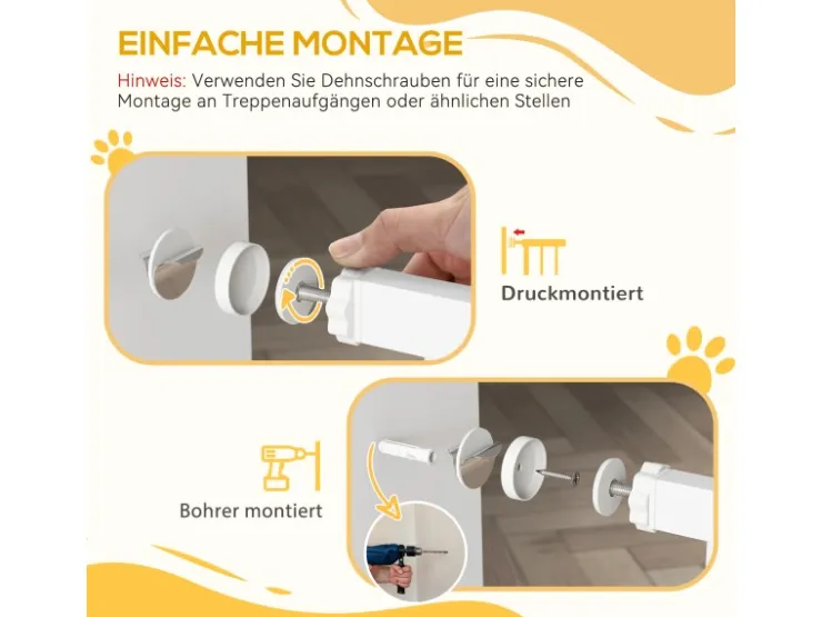 PawHut Türschutzgitter Stahl Kunststoff Weiß 76-104L x 96H cm