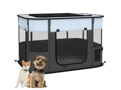 PawHut Welpenauslauf Oxford-Stoff Nylonnetz Grau 94L x 74B x 60H cm* Kleintierbedarf