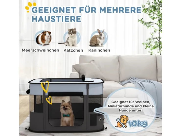 PawHut Welpenauslauf Oxford-Stoff Nylonnetz Grau 94L x 74B x 60H cm* Kleintierbedarf