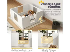 PawHut Wurfkiste für Welpen Kiefernholz MDF Weiß 100L x 96B x 48H cm* Kleintierbedarf