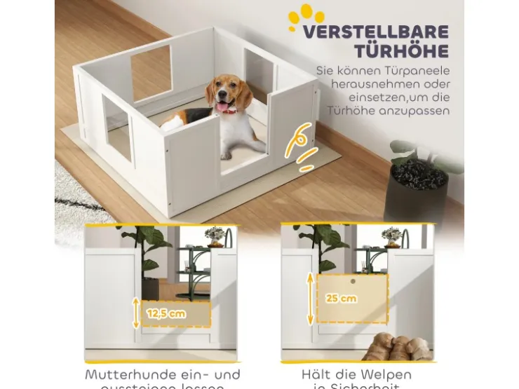 PawHut Wurfkiste für Welpen Kiefernholz MDF Weiß 100L x 96B x 48H cm* Kleintierbedarf