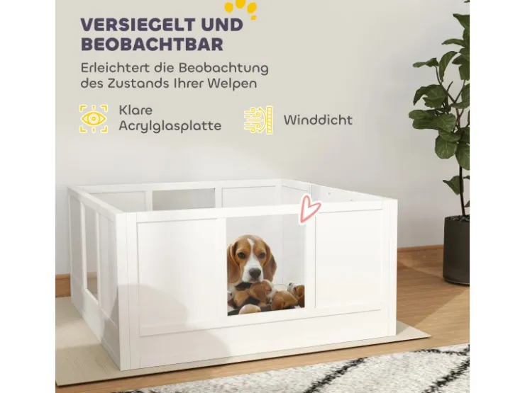 PawHut Wurfkiste für Welpen Kiefernholz MDF Weiß 100L x 96B x 48H cm* Kleintierbedarf