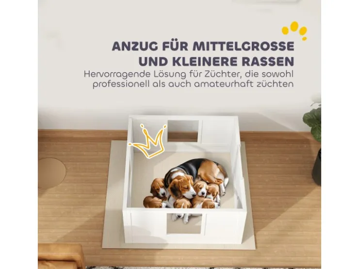 PawHut Wurfkiste für Welpen Kiefernholz MDF Weiß 100L x 96B x 48H cm* Kleintierbedarf