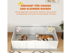 PawHut Wurfkiste für Welpen Kiefernholz MDF Weiß 196L x 96B x 48H cm* Kleintierbedarf