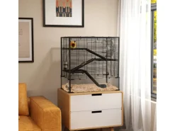PawHut Zwerghamster-Käfig Stahl Gehärtetes Glas Schwarz 78,5L x 48,5B x 80H cm