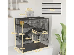 PawHut Zwerghamster-Käfig Stahl Gehärtetes Glas Schwarz 78,5L x 48,5B x 80H cm