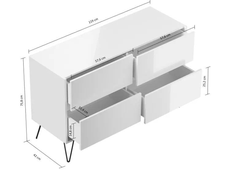 Posseik Sideboard Industrial E 4 Schubladen 120 cm Front