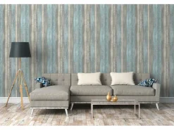PROFHOME 319932-GU Holz Tapete Holzoptik Matt Blau Grau Creme 0,53 m x 10,05 m 5,33 m2 Blau