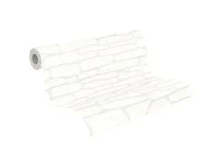 PROFHOME 355515-GU Stein Kacheln Tapete Natur Matt Weiß 1,06 m x 25,00 m 26,50 m2 Weiß