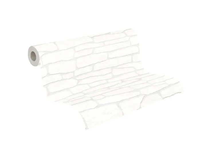 PROFHOME 355515-GU Stein Kacheln Tapete Natur Matt Weiß 1,06 m x 25,00 m 26,50 m2 Weiß