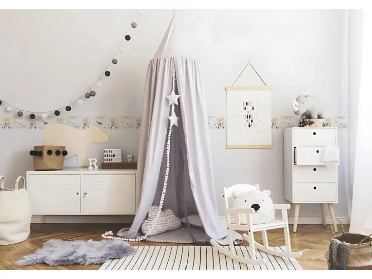 PROFHOME 403756-GU Tiermotiv Tapete Kindertapete Matt Weiß Gelb Creme 0,75 m2 0,15 m x 5,00 m 0,75 m2 Weiß