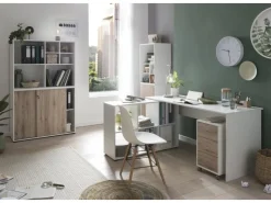 PROREGAL Aktenschrank Pigeon Large HxBxT 83,6 x 100 x 41 cm 2 Fächern & 2 Abschließbare Schiebetüren Weiß & Eiche