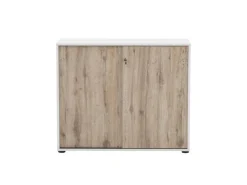PROREGAL Aktenschrank Pigeon Large HxBxT 83,6 x 100 x 41 cm 2 Fächern & 2 Abschließbare Schiebetüren Weiß & Eiche
