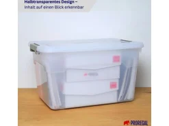 PROREGAL Aufbewahrungsbox Mit Deckel 45L 4er Set Groß Rollen Transparent Stapelbar Kunststoffbox Verschlussclips Stapelbox Aufbewahrungsbehälter