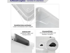 PROREGAL Aufbewahrungsbox Mit Deckel 45L 4er Set Groß Rollen Transparent Stapelbar Kunststoffbox Verschlussclips Stapelbox Aufbewahrungsbehälter