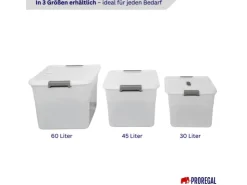 PROREGAL Aufbewahrungsbox Mit Deckel 45L 4er Set Groß Rollen Transparent Stapelbar Kunststoffbox Verschlussclips Stapelbox Aufbewahrungsbehälter