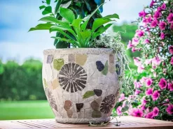 PROREGAL Blütentopf mit Mosaik, Grau, Keramik, 27,5x27,5x25cm* Vasen
